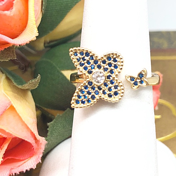 Sapphire Diamond CZ Butterfly Ring in Gold Filled, NWT. September Birthstone - Picture 2 of 11